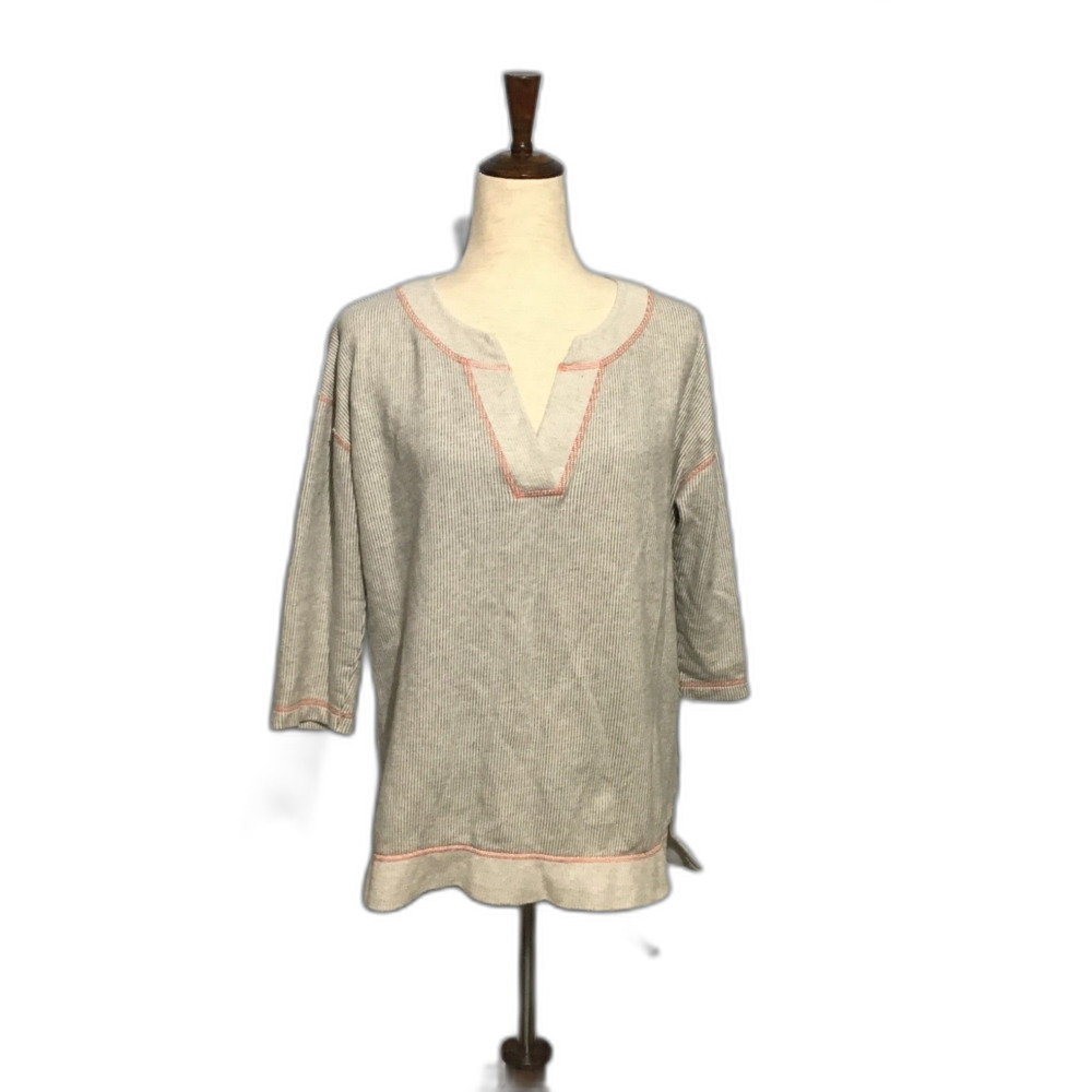 Liz Claiborne V-Neck 3/4 Sleeve Striped Top Medium